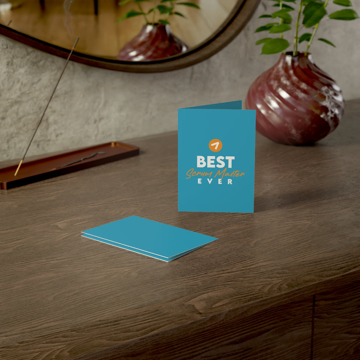 Best Scrum Master ever - Orange Blue - Folded Greeting Cards (1, 10, 30, and 50pcs)