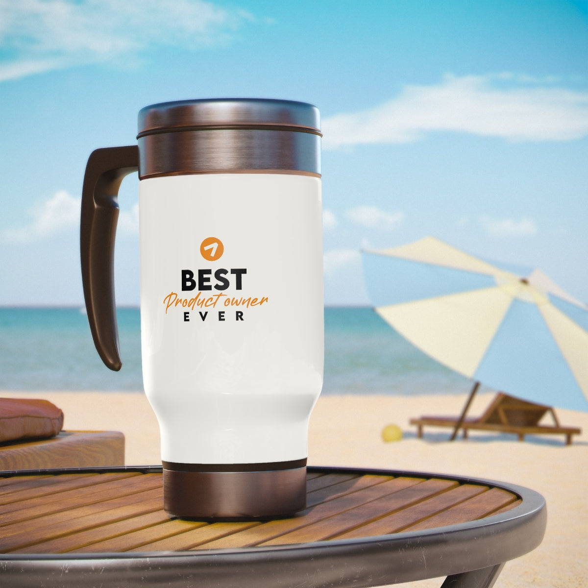 Best Product Owner ever - Orange - Stainless Steel Travel Mug with Handle, 14oz